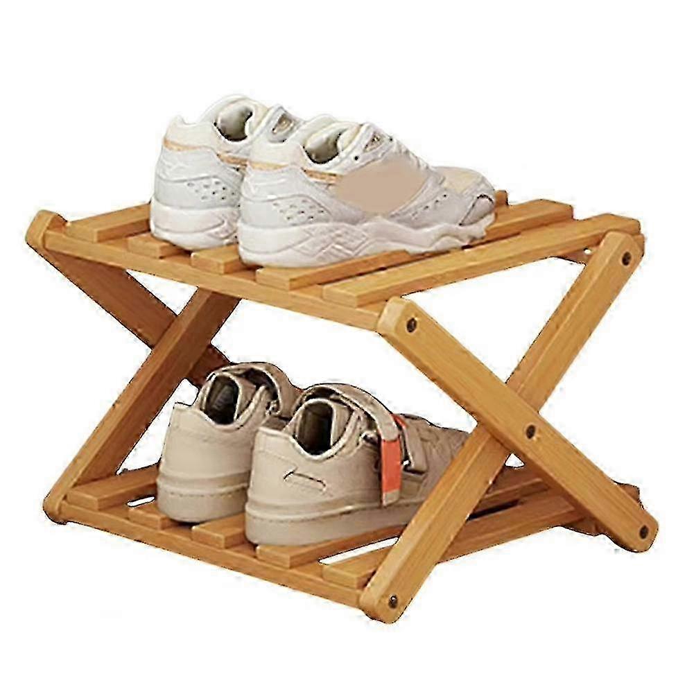 Bamboo Multi-Layer Folding Shoe Rack, Retractable Household Storage Shelf, Space-Saving Shoe Organizer,Primary Color