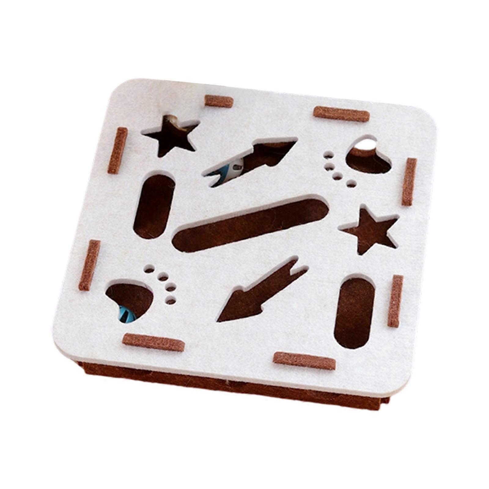 Felt Cats Puzzle Box Chew Resistant Durable Construction With Multiple Holes And 2 Bells Ball For Exploration  White