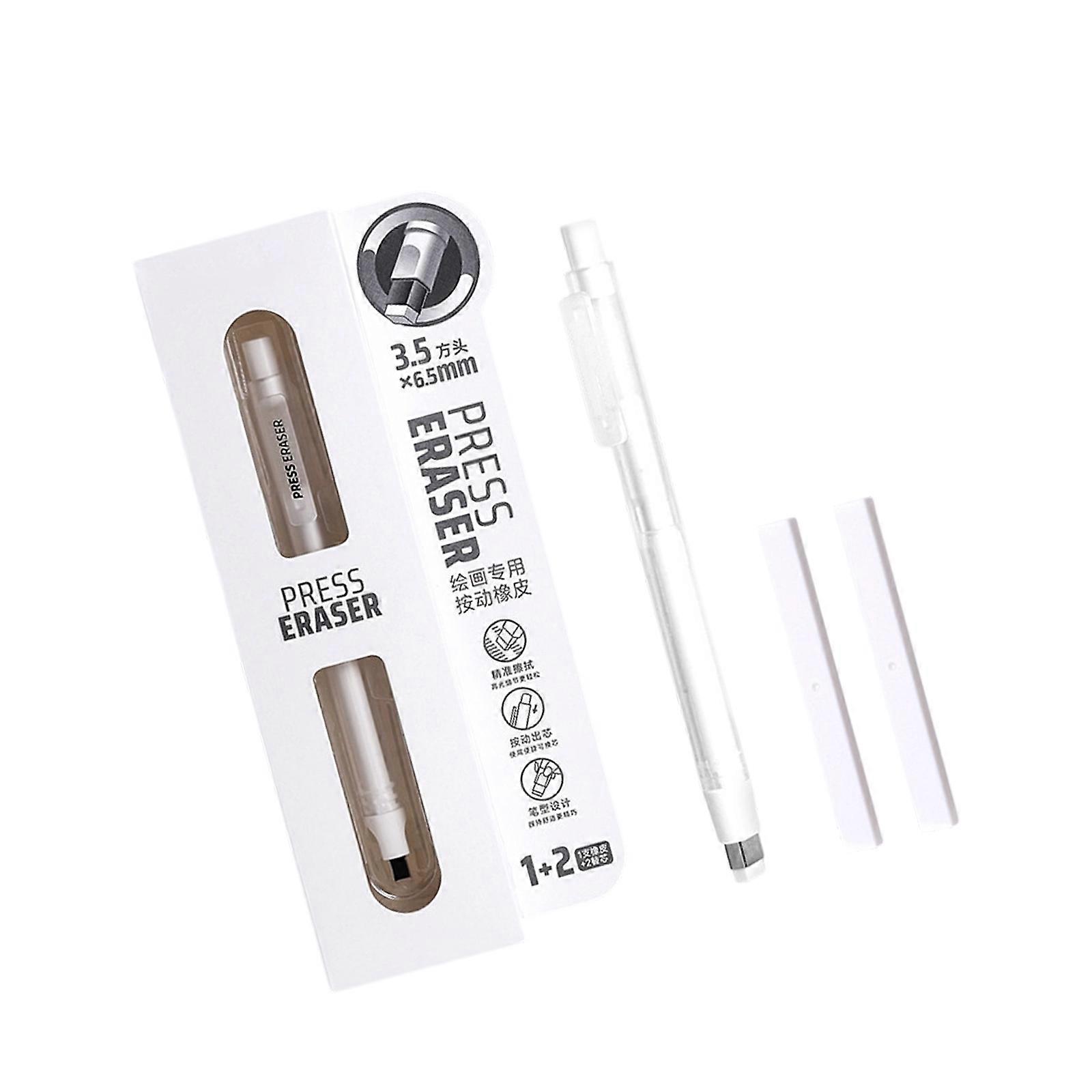 Push Button Activated Eraser Pen Compacts Size Light Weight Design Retractable Eraser For Students And Professionals  White