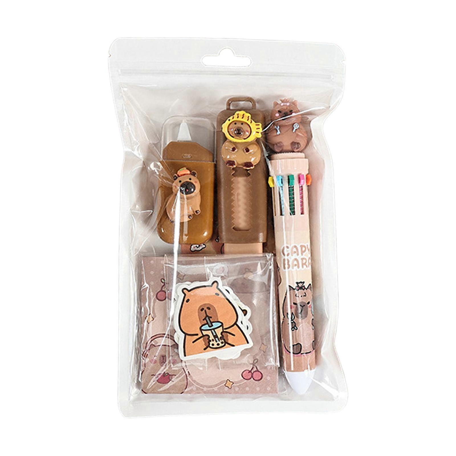 Practical Capybaras Theme Office Set with Essential Tools Pen Eraser Sticker Notepad Plastic Paper Materials Multicolor