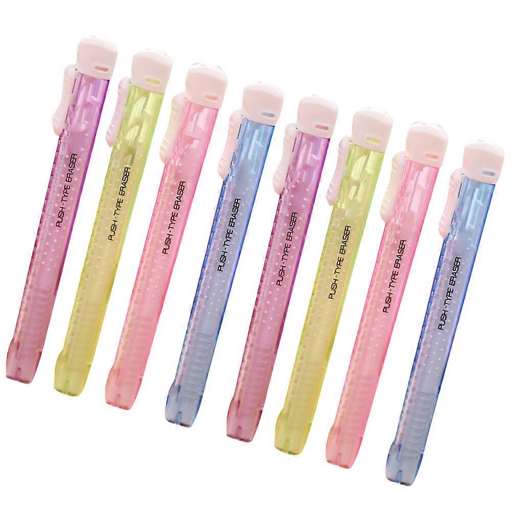 Eraser Pen Shape Eraser for School Use 8Pcs Assorted Color Hand Press Design