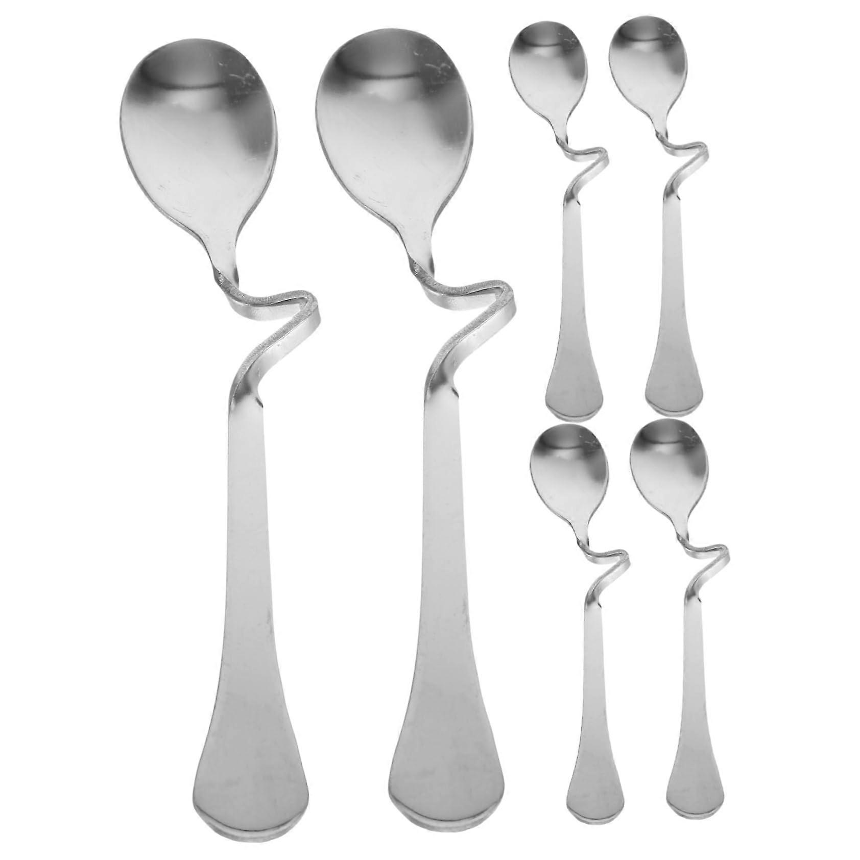 6pcs Stainless Steel Coffee Stirring Spoons with Curved Ergonomic Handle for Espresso Latte Mixing