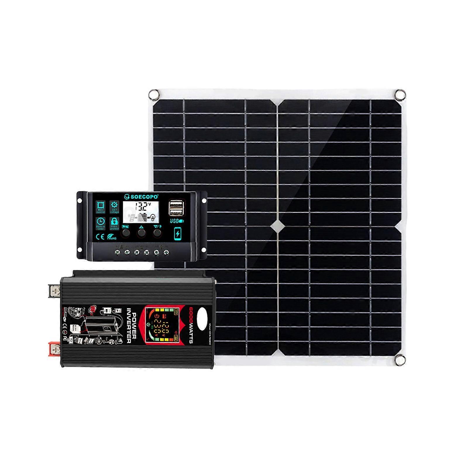 300W Solar Panel with 6000W Power inverter DC 12V/24V to AC 110V/220V 100A MPPT Controller Solar System Complete Kit for Home Camping Off-Grid