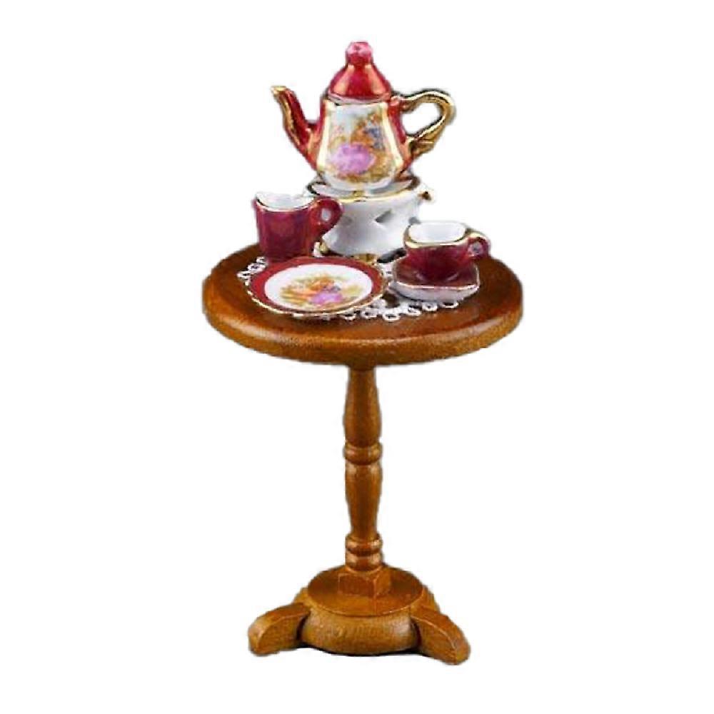 Dolls House Lustre Red Tea Service Round Side Table Miniature Reutter Furniture