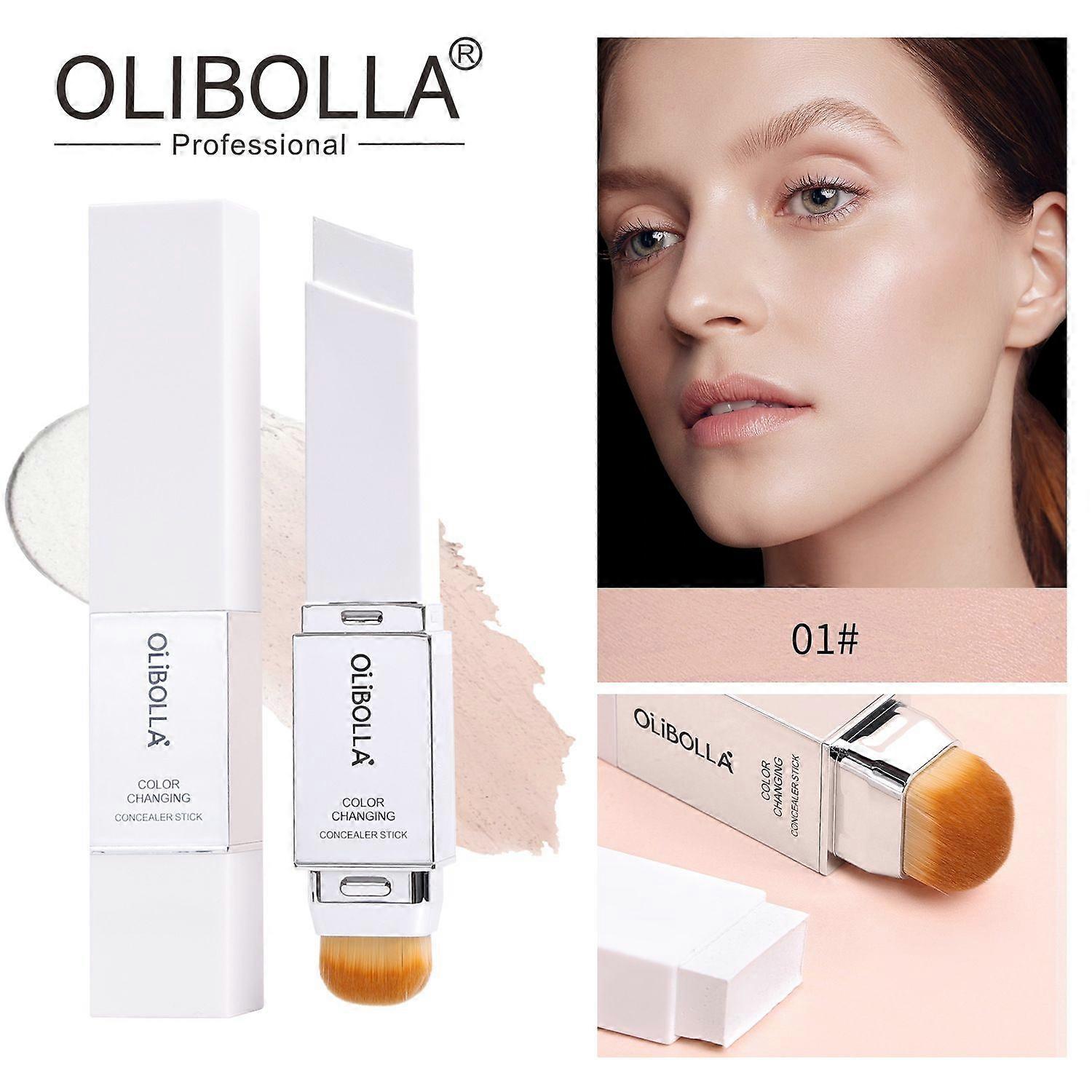 Colour Changing Foundation Stick, Cover Cream Stick White Foundation Stick, Hydrating Concealer Balm With Brush Head,Suitable for All Skin Types
