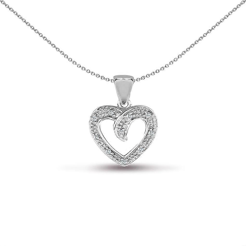 Jewelco London 女士实心 9 克拉白金密镶圆形 H I2 0.05 克拉钻石箭爱心吊坠