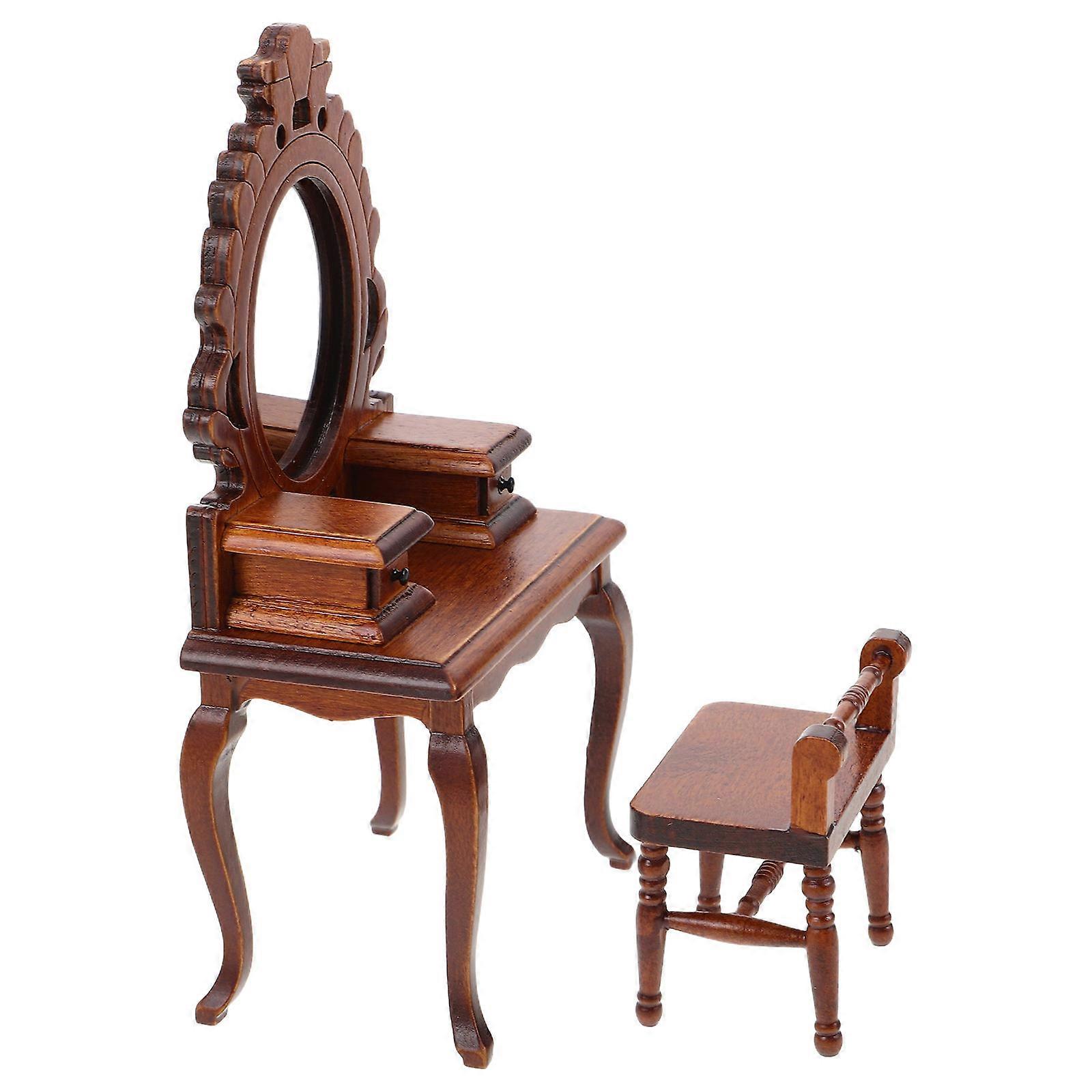 Light Brown Dollhouse Miniature Dressing Table for Kids Playing