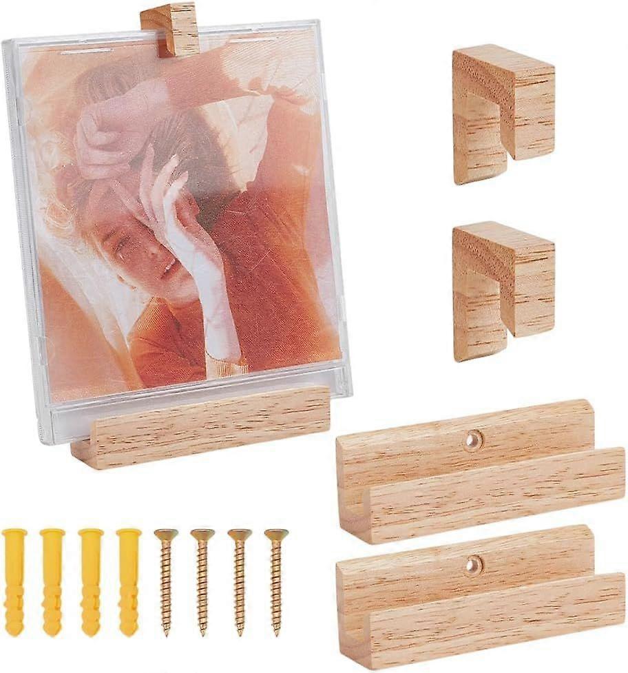 2 Sets Wooden Vinyl Record Shelf Wall Mount Records Display Album Display Holder Vinyl Shelf Magazine Rack Wood Floating Shelves for LP Storage Vintag