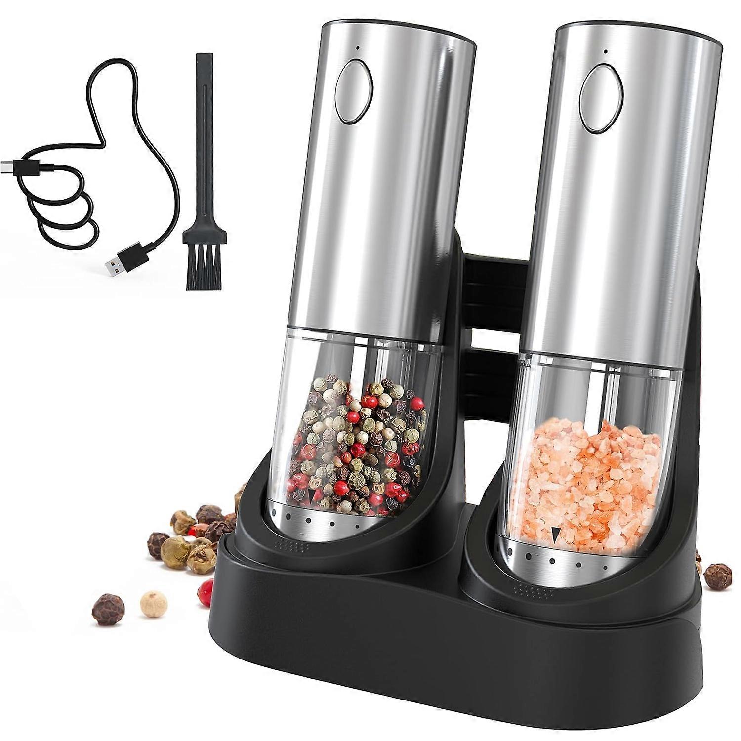 Electric Salt and Pepper Grinder Set 2Pcs Rechargeable Automatic Salt and Pepper Mills with Charging Base