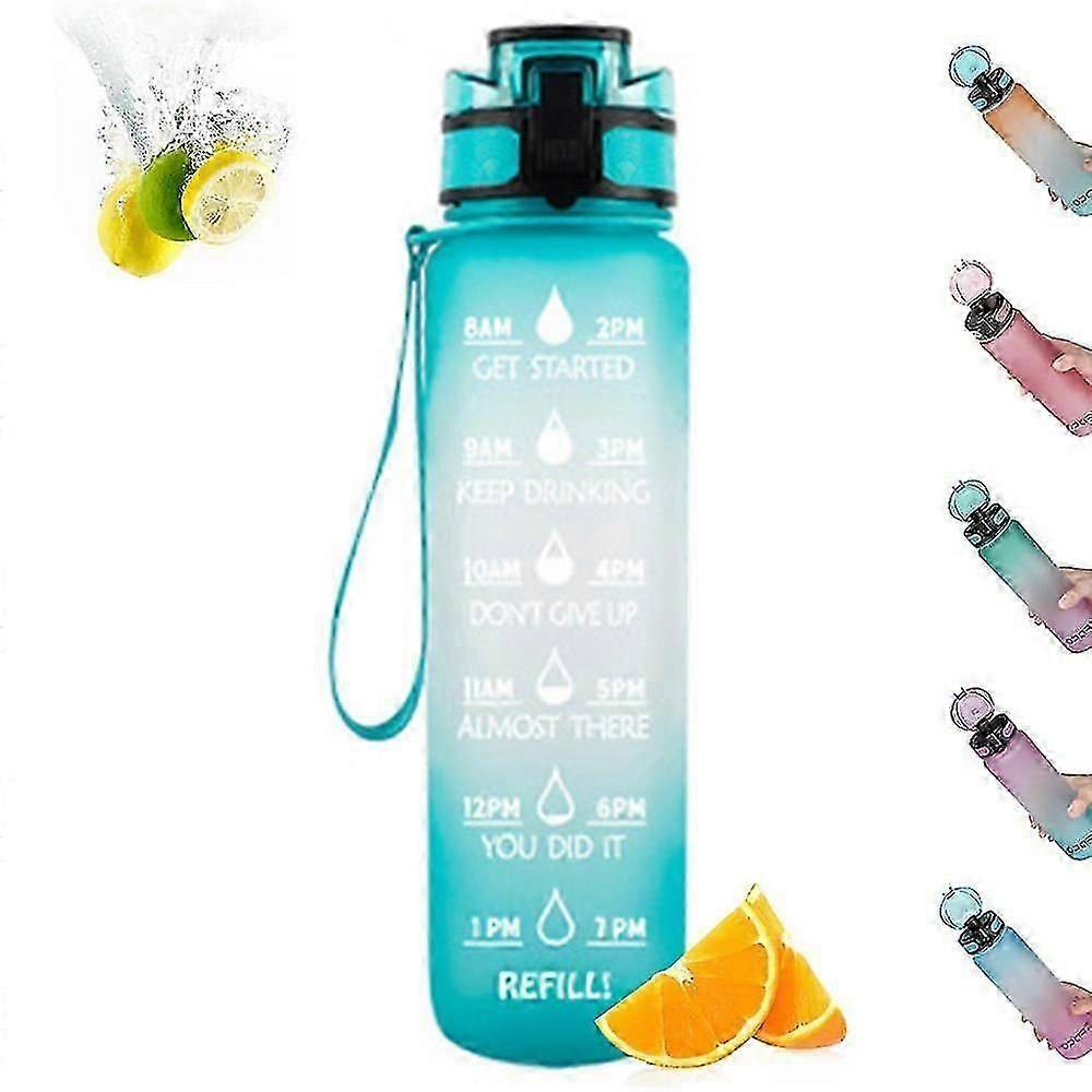 Motivational Water Bottle With Time Marker & Straw -