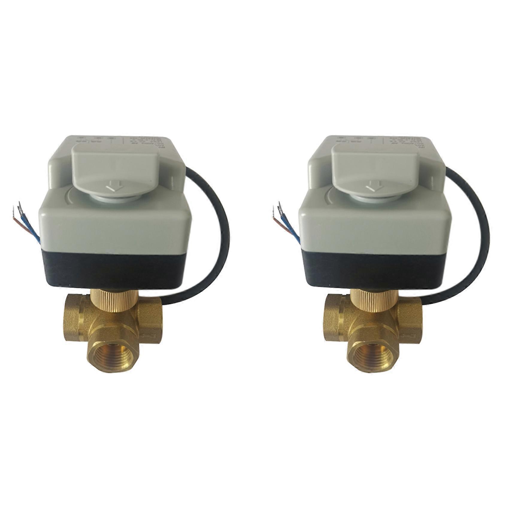 2X Air Conditioning Electric Actuator Ball Valve AC220V DN15 Three-Way Electric Ball Valve Three-Wire Two-Control