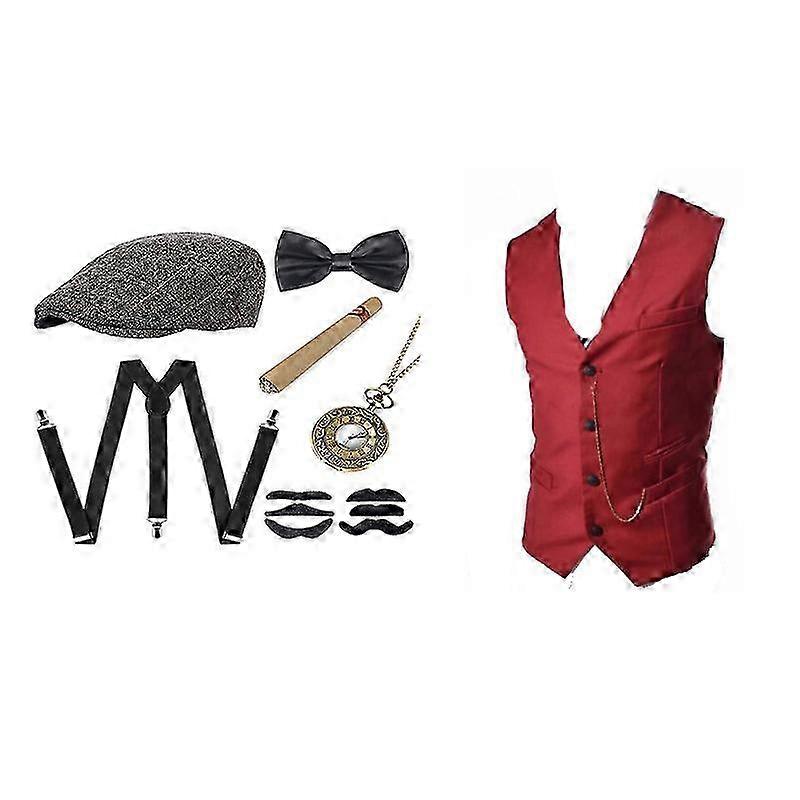 Miesten gangsteriasu ja asusteet setti steampunk vyötärötakki Peaky Blinders liivi taskukello 1920-luvun miehet Gatsby Cosplay asu