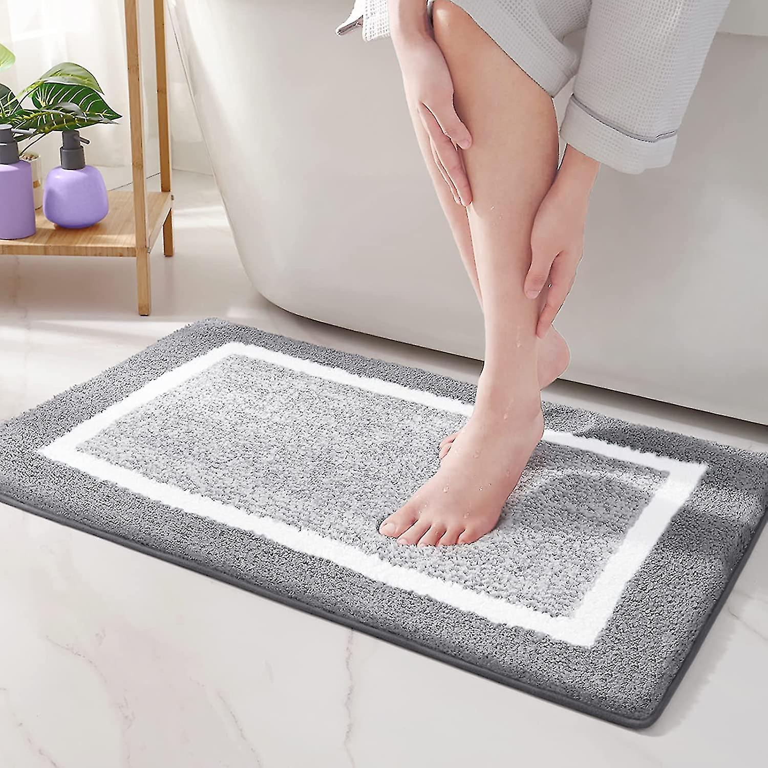 Color&geometry 45x65cm Non-slip Bath Mat, Machine Washable Absorbent Shower Mat, Soft - Gray