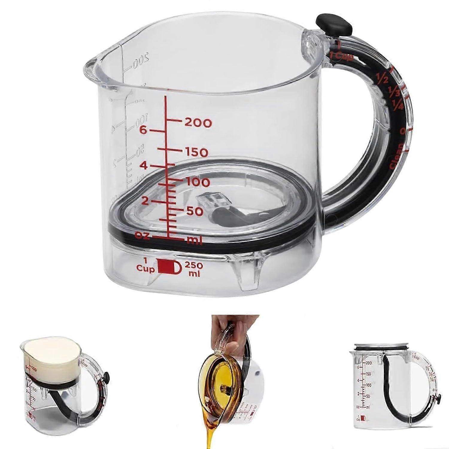 Adjustable Measuring Cup 4in1 SpaceSaving Design with Scraper Base for Baking and Cooking, Clear