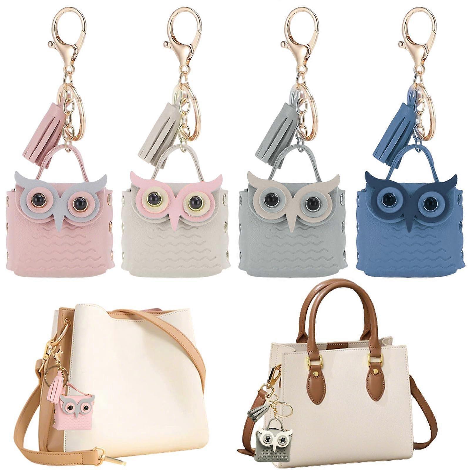 4PCS Owl Keychain Pouch PU Leather Coin Purse Mini Backpack Wallet with Secure Snap Closure
