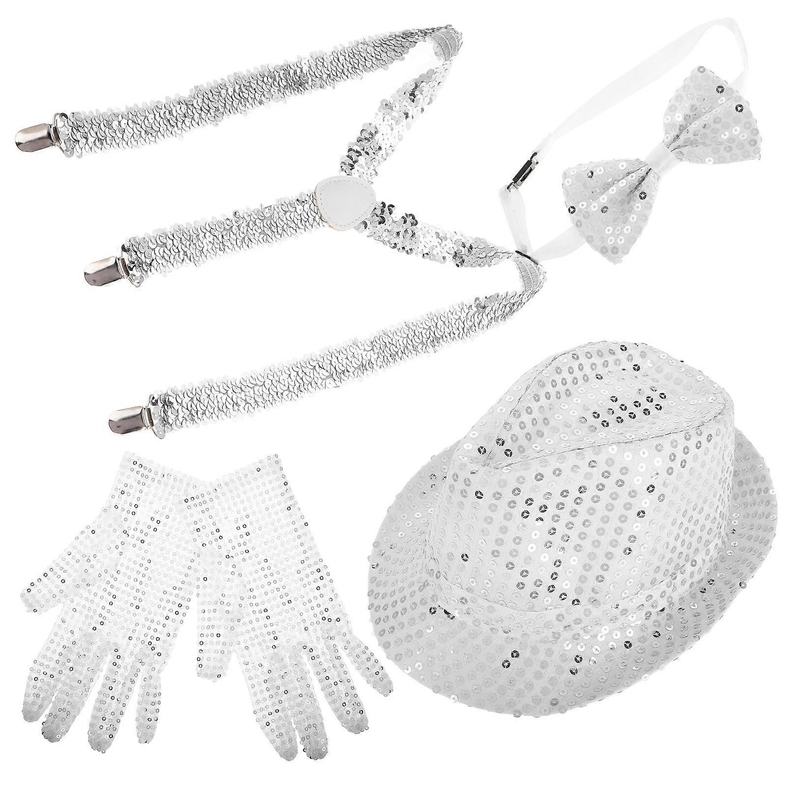 Disco Party Hat Sequin Fedora Hat Set Disco Parties Shiny Design Silver 1Set