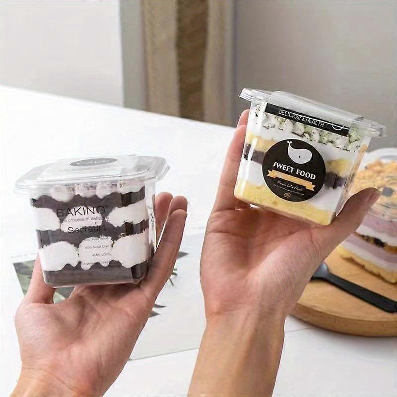 50set, Clear Plastic Layered Cake Boxes, Versatile Dessert Bento Containers for Tofu, Fruit & Mousse, Ideal for Bakery & Takeout �C Durable M