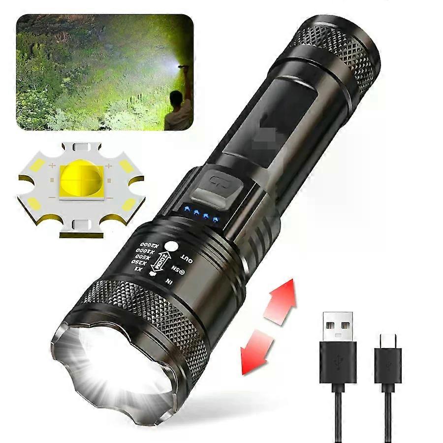 High Strong Power Led Flashlights 2000LM Tactical Torch with Display Light USB Charging Camping Fishing Emergency Zoom Lantern