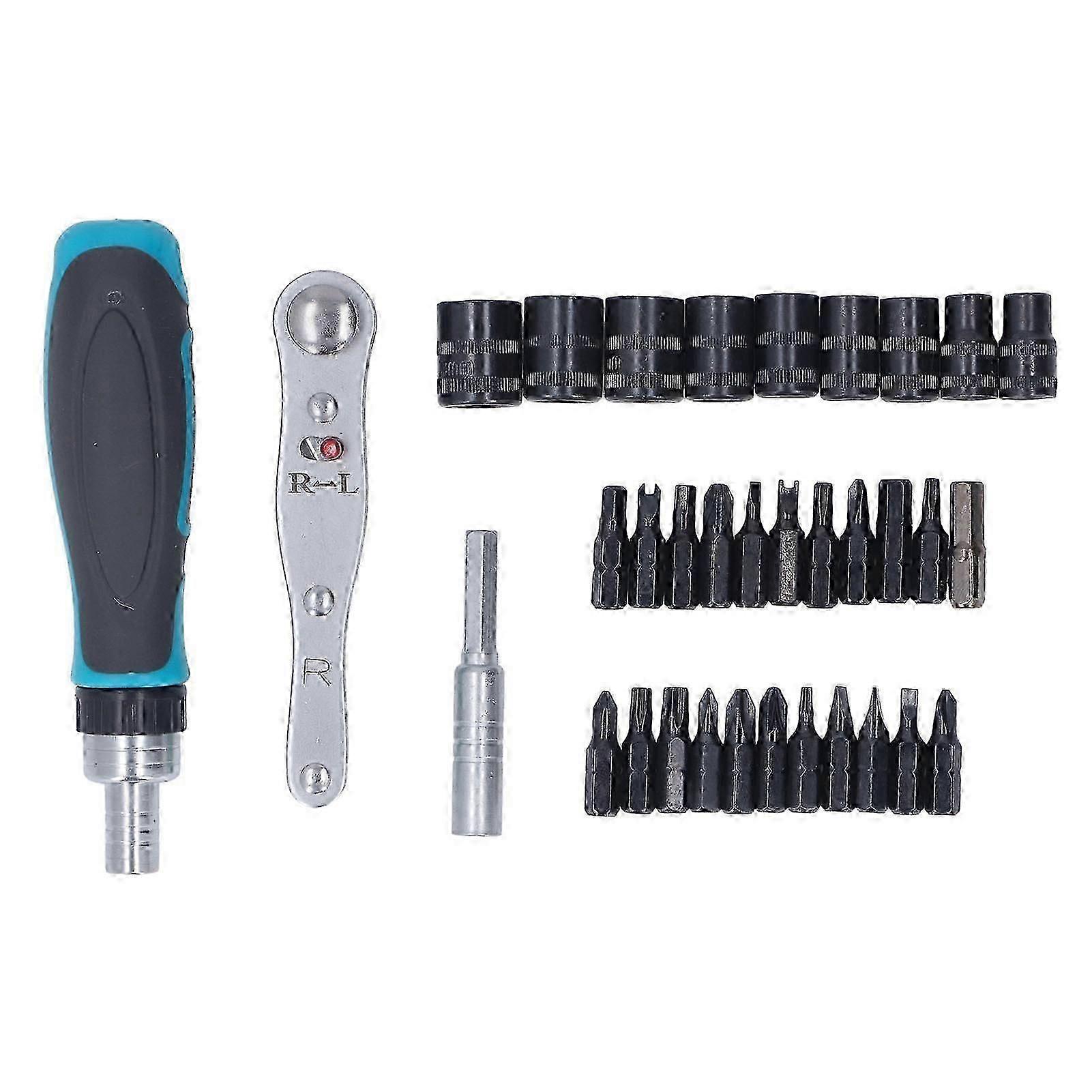 34Pcs Ratchet Screwdriver Set Multi Function CRV Magnetic Ratcheting Bit Kit With Storage Box