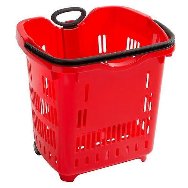 Rolling Shopping Basket 55L Large Capacity with Wheels and Telescopic Handle, Red Stackable Design