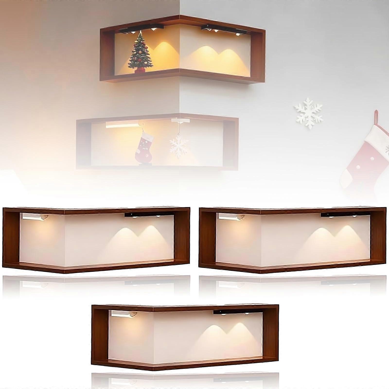Corner Wall Shelf with Builtin LED Lights, SpaceSaving Floating Design for Modern Room Display (3PCS)