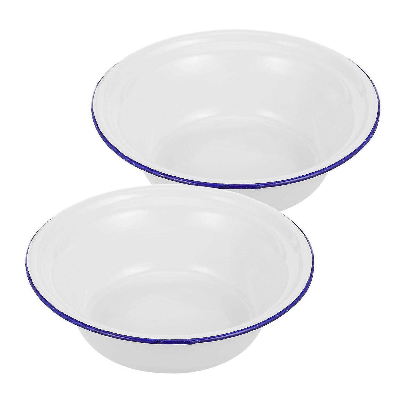 Vintage Enamel Bowl Set 16cm White Retro Design Durable MultiPurpose Kitchen Storage