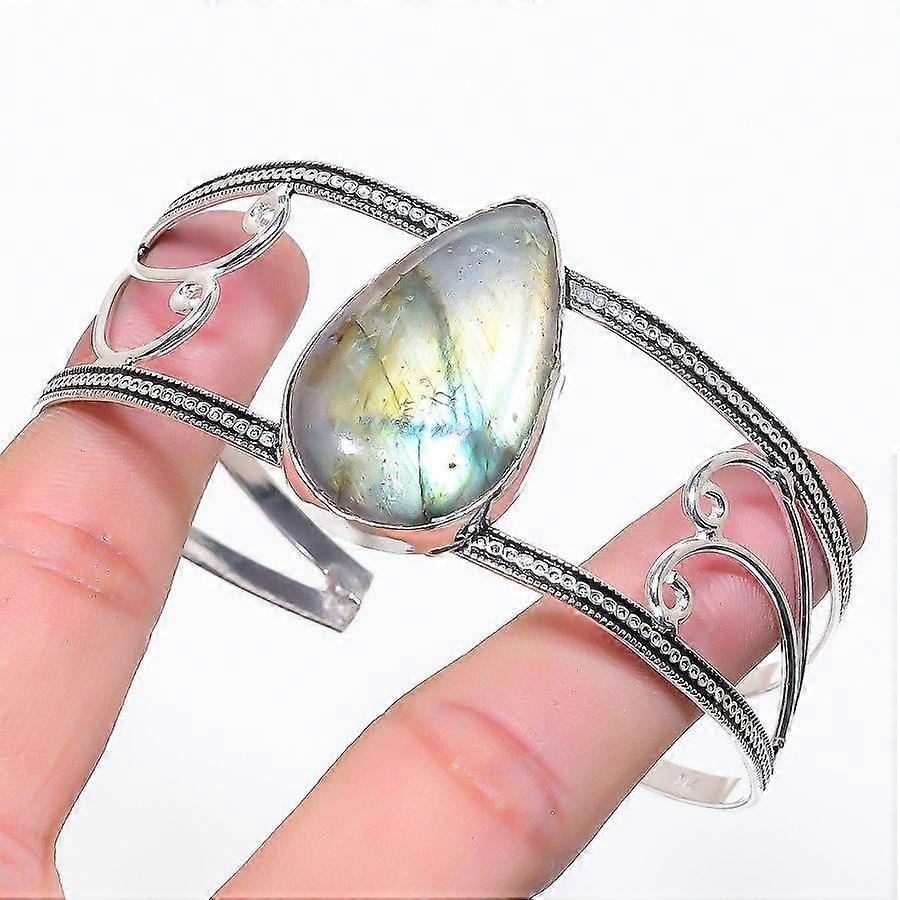 Natural Labradorite Gemstone 925 Sterling Silver Cuff Bangle Adjustable r2E33