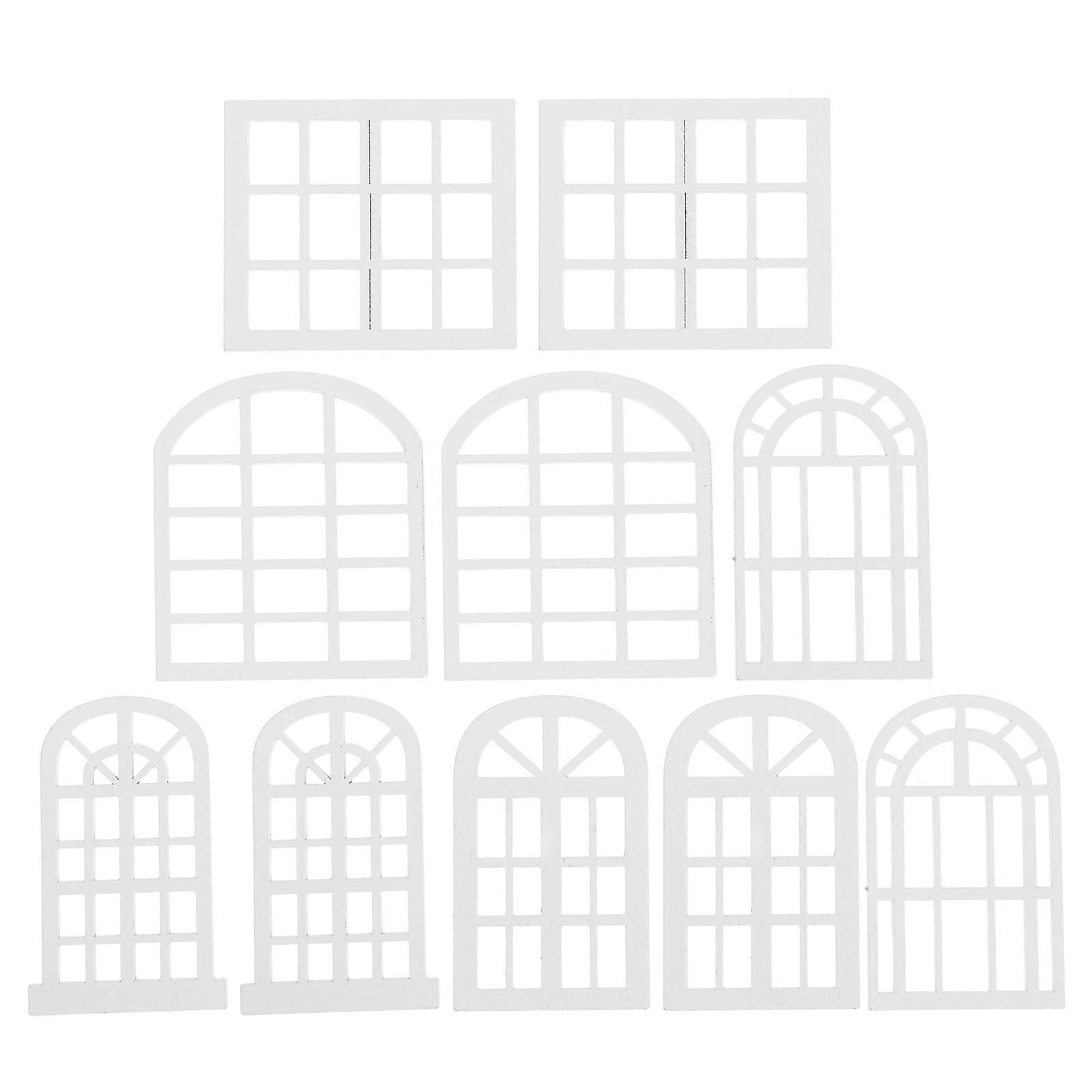 Dollhouse Accessories Mini Wooden Window Frame Model 10Pcs Set