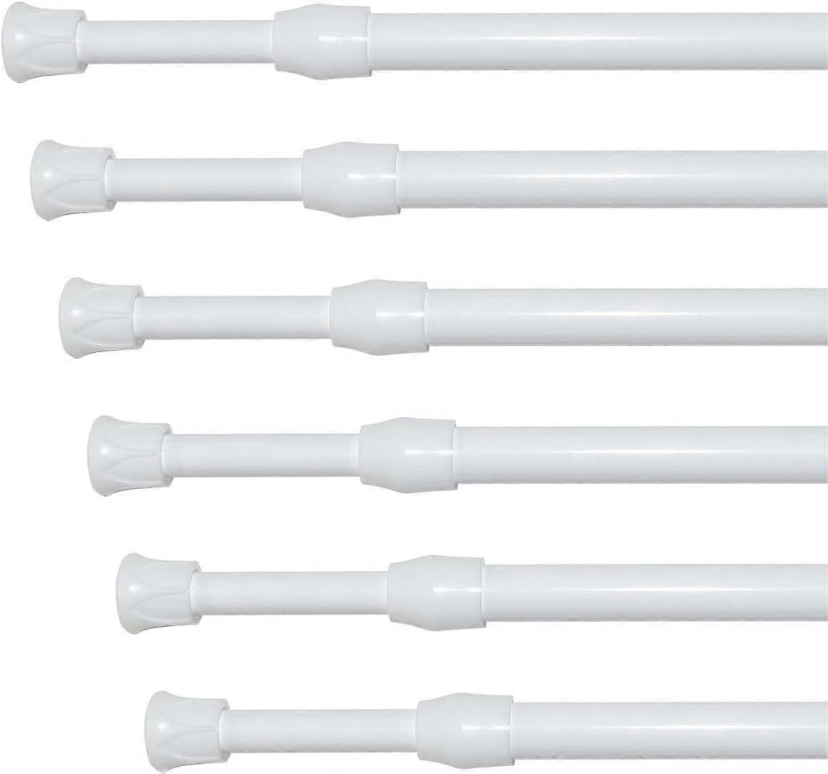 6 Pack White Adjustable Tension Curtain Rods 1220 Inch No Drill Spring Loaded for Small Windows