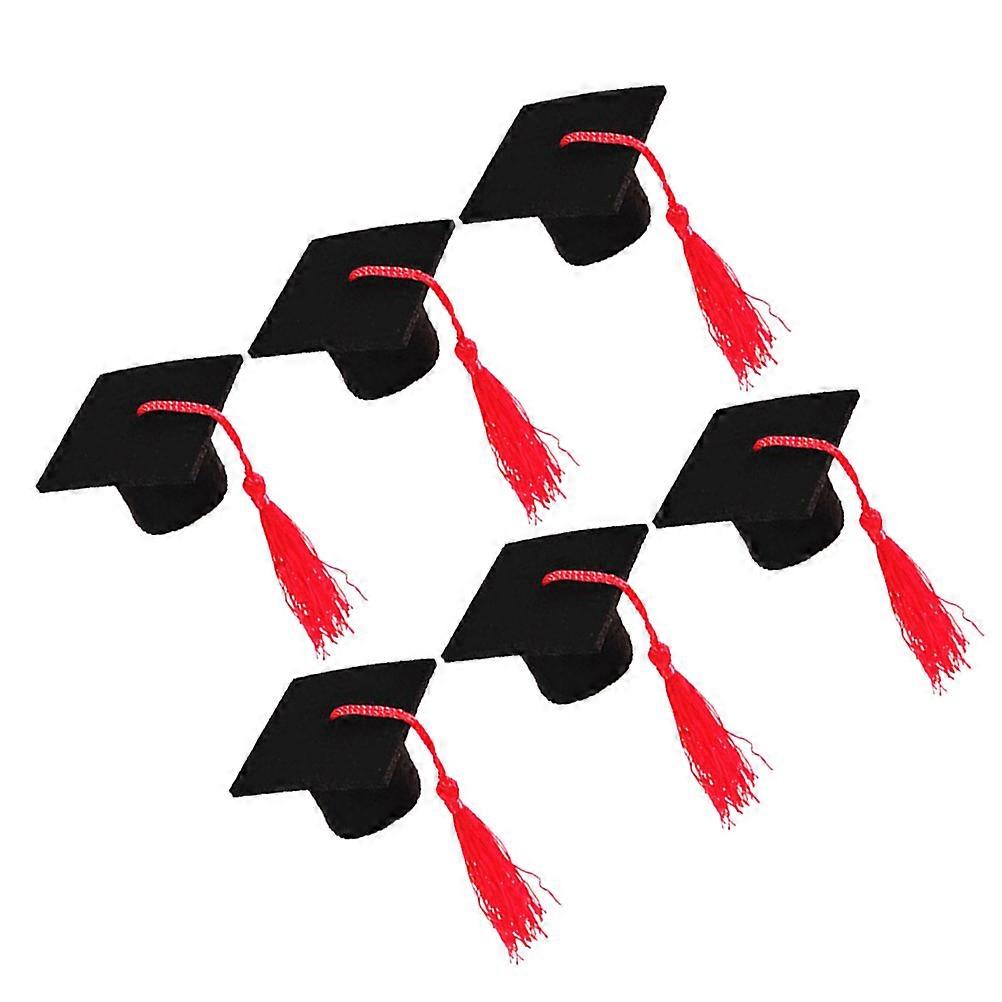 Mini Doctoral Cap Decoration for Graduation 6Pcs Red Tassel