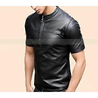 Herr T-shirt Snygg Lammskinnsskinn Svart Fest Klubbkläder Biker Mode Handgjord