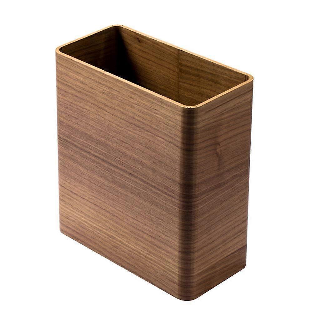 Wooden Trash Can Solid Wood Rectangular Waste Bin Large Capacity Retro Style for Living Room Walnut 4L
