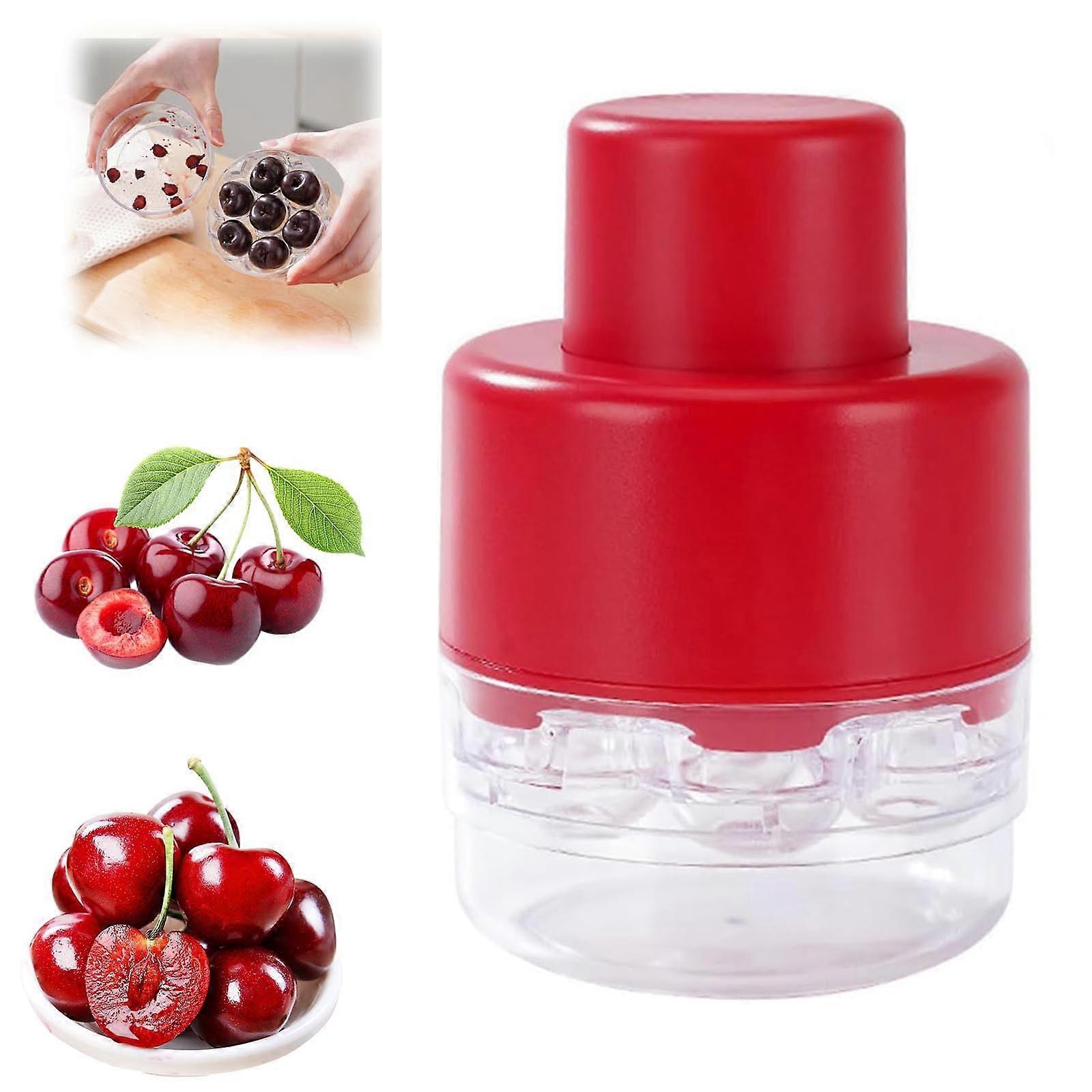 Cherry Pitter Corer 7Hole Seed Remover for Jam Making, Large Capacity Mess Red Tool