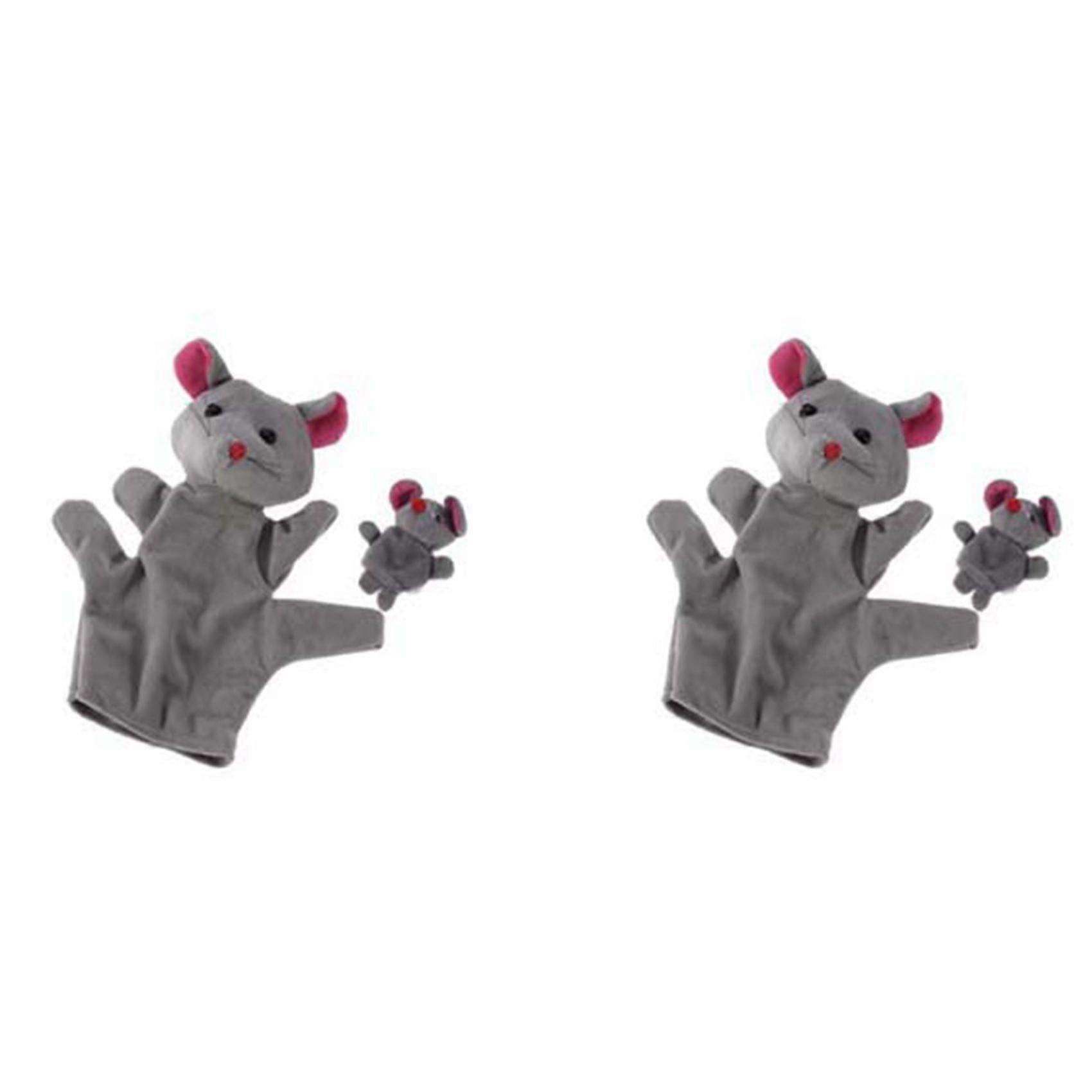 2X Grey Mouse Hand Puppet Finger Puppets
