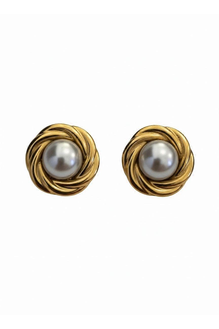 Dynasty Pearl Knot Stud Earrings Gold