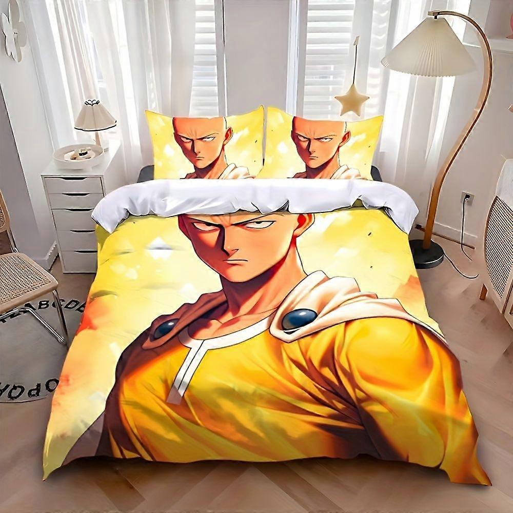 3pcs Anime One PPunchS Cool Mans Hot Printed Pattern Bedding Set  Vibrant Character Design Durable Polyester