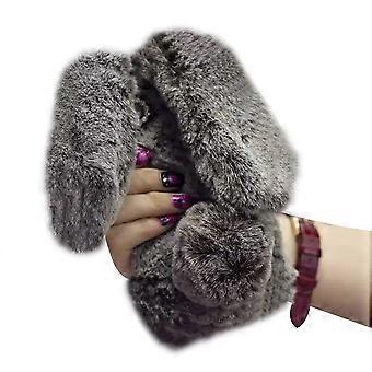 Fluffy Bunny Ears Case Plush Fur Shockproof Silicone Winter Cover Brown for Samsung Galaxy S21 FE 5G