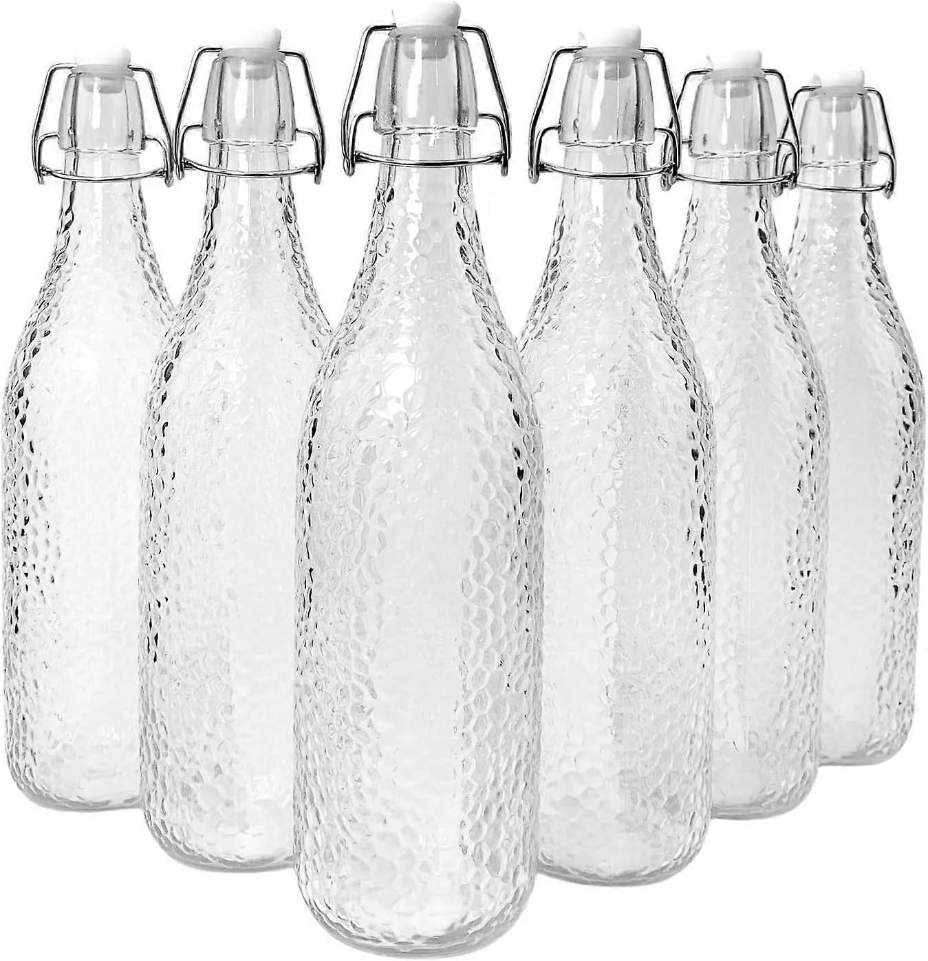 1L Vintage Style Clear Embossed Dots Patterned Bottles with Swing Top Lids