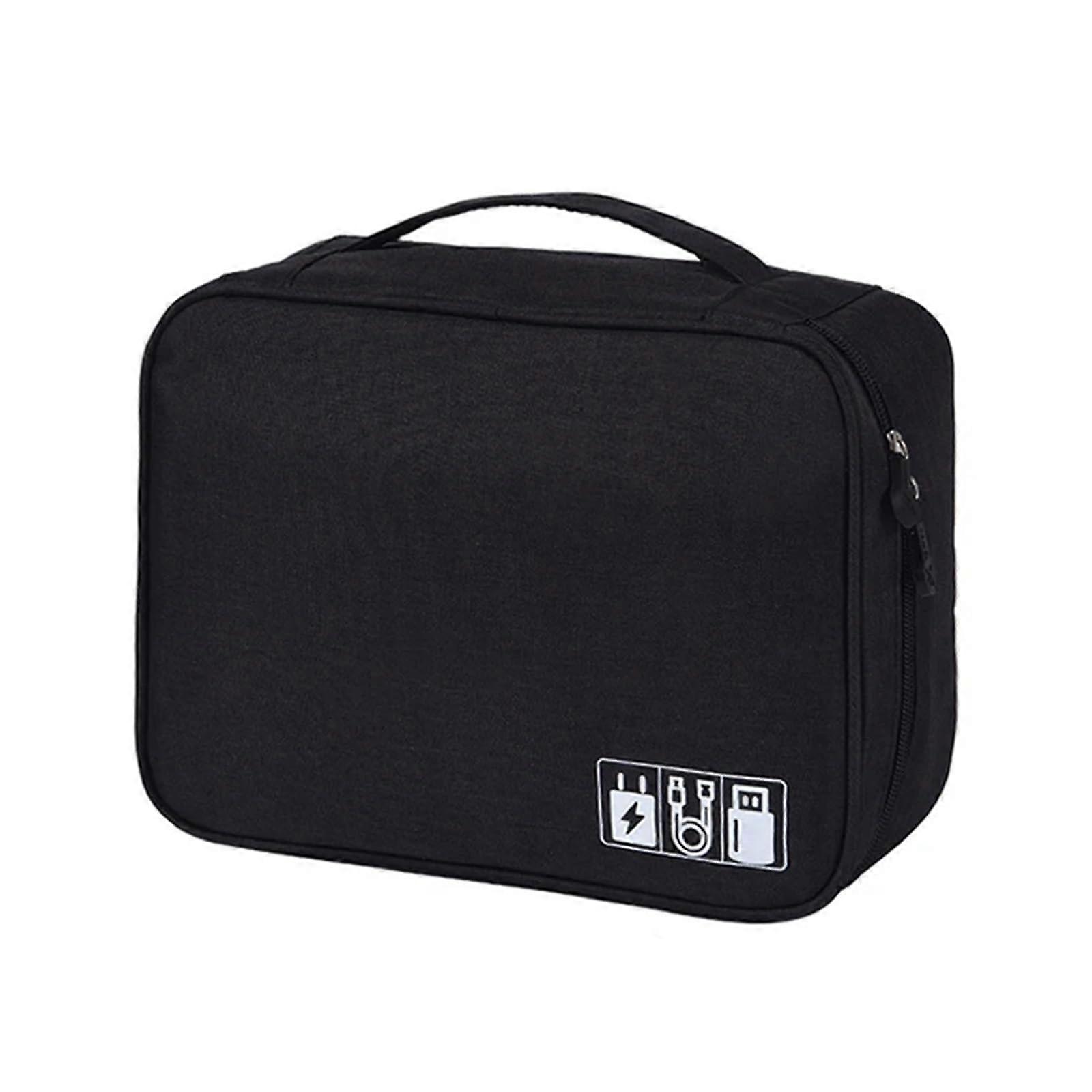 Electronics Organizer Bag Double Layer Large Capacity Travel Cable Storage Case Black 28x9x21cm