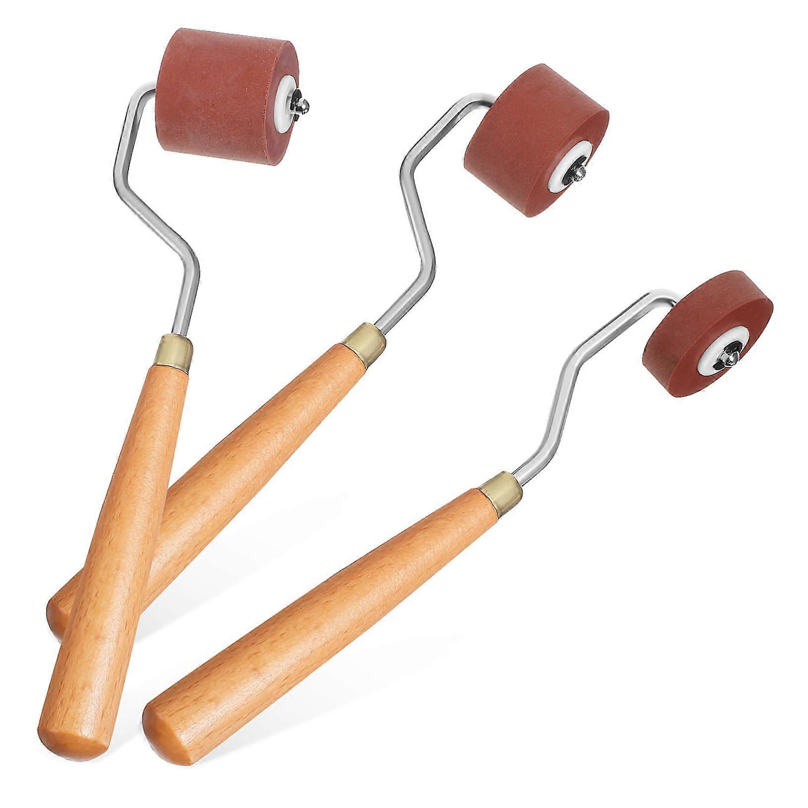 Rubber Brayer Set for Printmaking with Ergonomic Wooden Handle, 3pcs Multiple Width Rollers for Smooth Ink Transfer