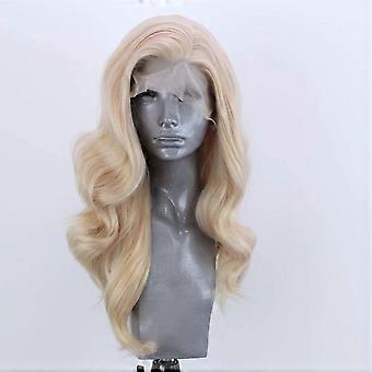 24 Inch Light Golden Lace Front Wig, Long Wavy Synthetic Hair with Realistic Hairline and Full Density
