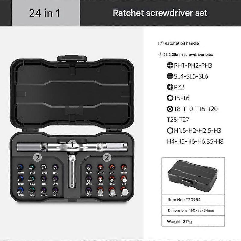 Screwdriver Set, Precision Multi-Function Handle, 24-Piece