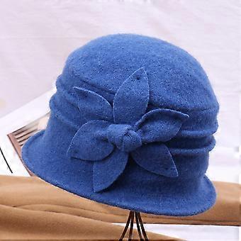 Elegantti villainen cloche-hattu naisille, kukkakoristeinen, leveälierinen ja pyöreä kruunu, vintage-talvimuotihattu – yhteensopiva arjen, matkustuksen ja