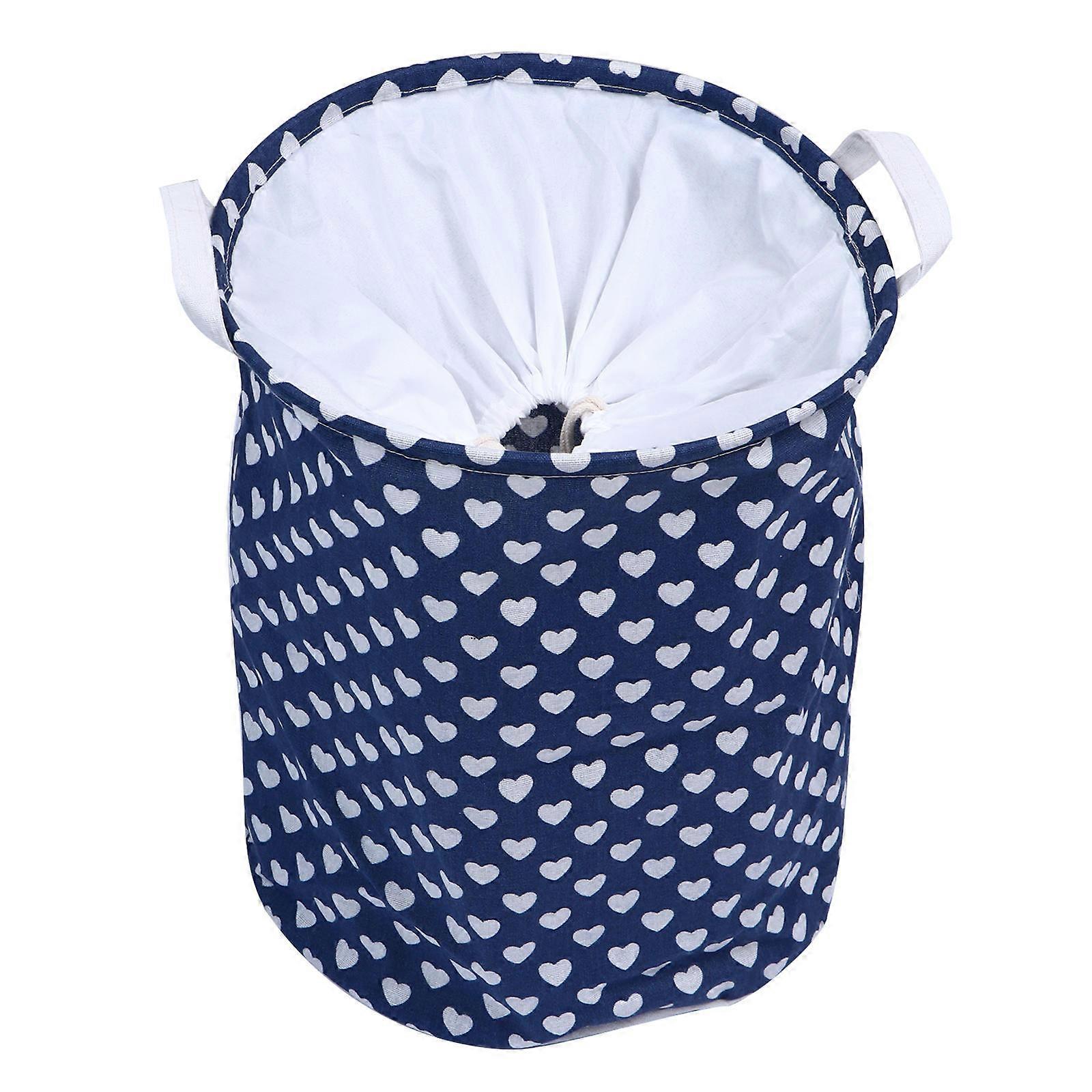 Laundry Storage Bucket Blue Canvas for Storage 1Pcs Foldable Drawstring