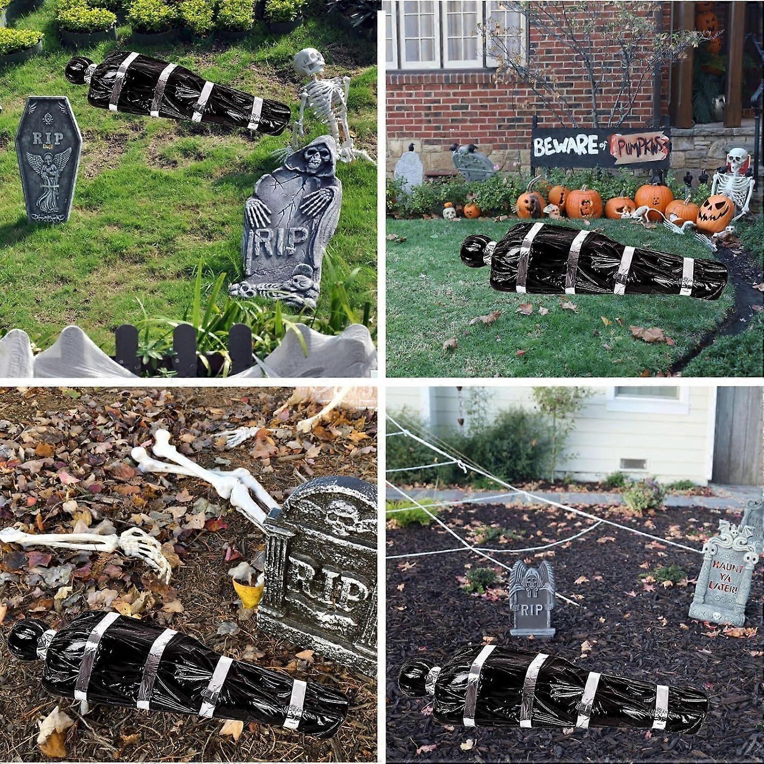 Set De 4 Decoraciones De Cadáver Para Halloween – Cadáver Hinchable, Peluca, Gasa Ensangrentada Y Cinta De Escena – Ideal Para Casas Encantadas Y Fiestas De Terror