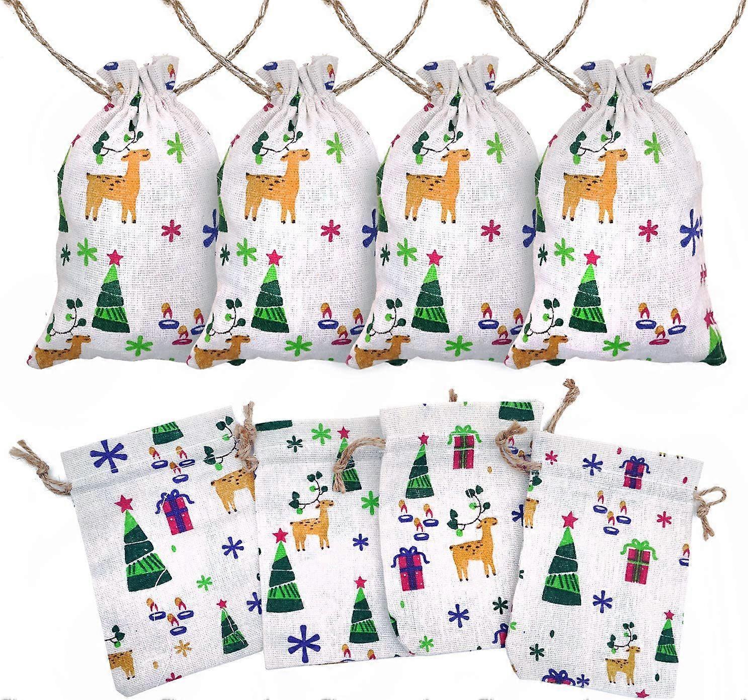 12 pcs Christmas Candy Pouch Drawstring Bag