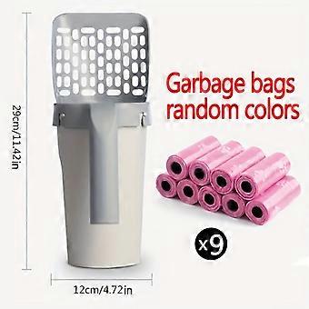 Self-Cleaning Cat Litter Scoop Set with 9 Rolls Random Color Garbage Bags (90 Bags Total), Detachable Sieve, Long Handle, Bag Holder