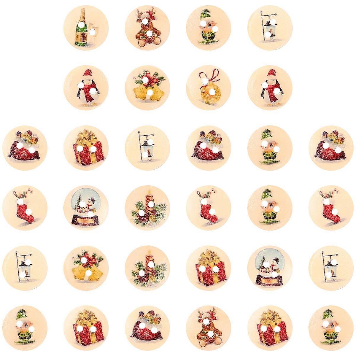 Christmas Button Craft Wooden Button for Sewing 200Pcs Assorted