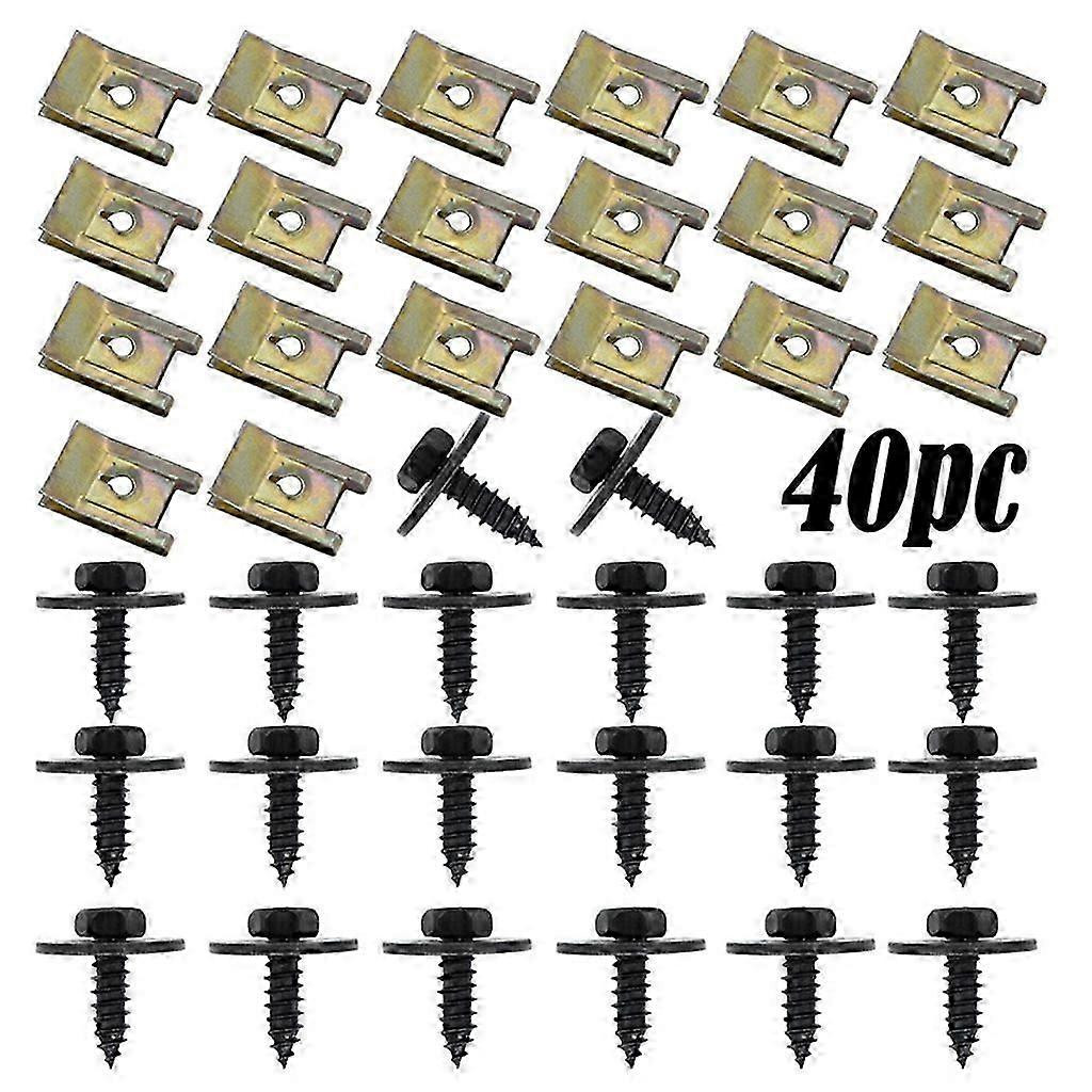 40pcs Auto Under Tray Fixing U Shape Nut Hex Screw Set Quick Release Fastener Clips