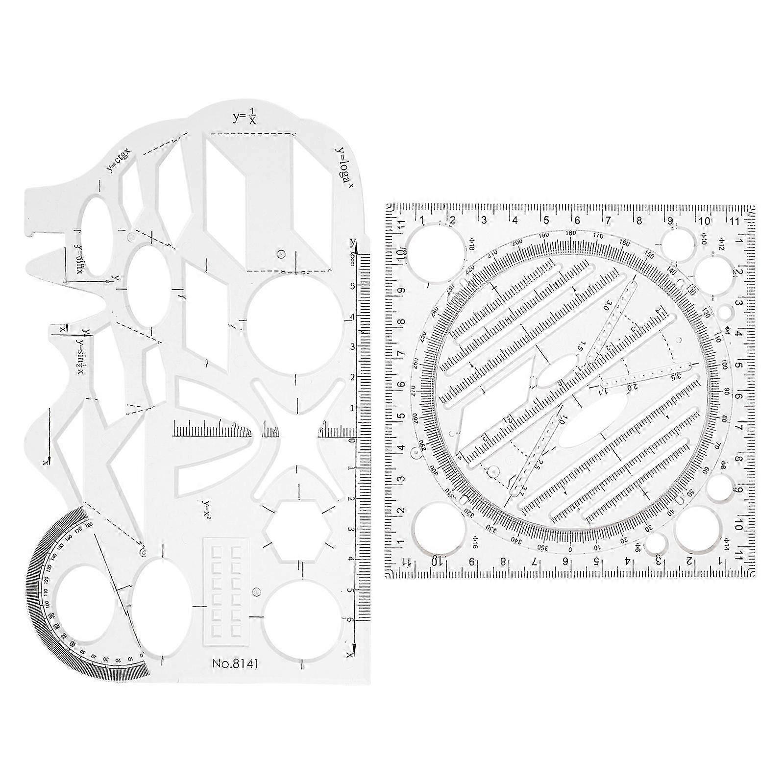 Multifunctional Geometric Drawing Ruler Plastic Measuring Tool compatible with Math Use 4Pcs